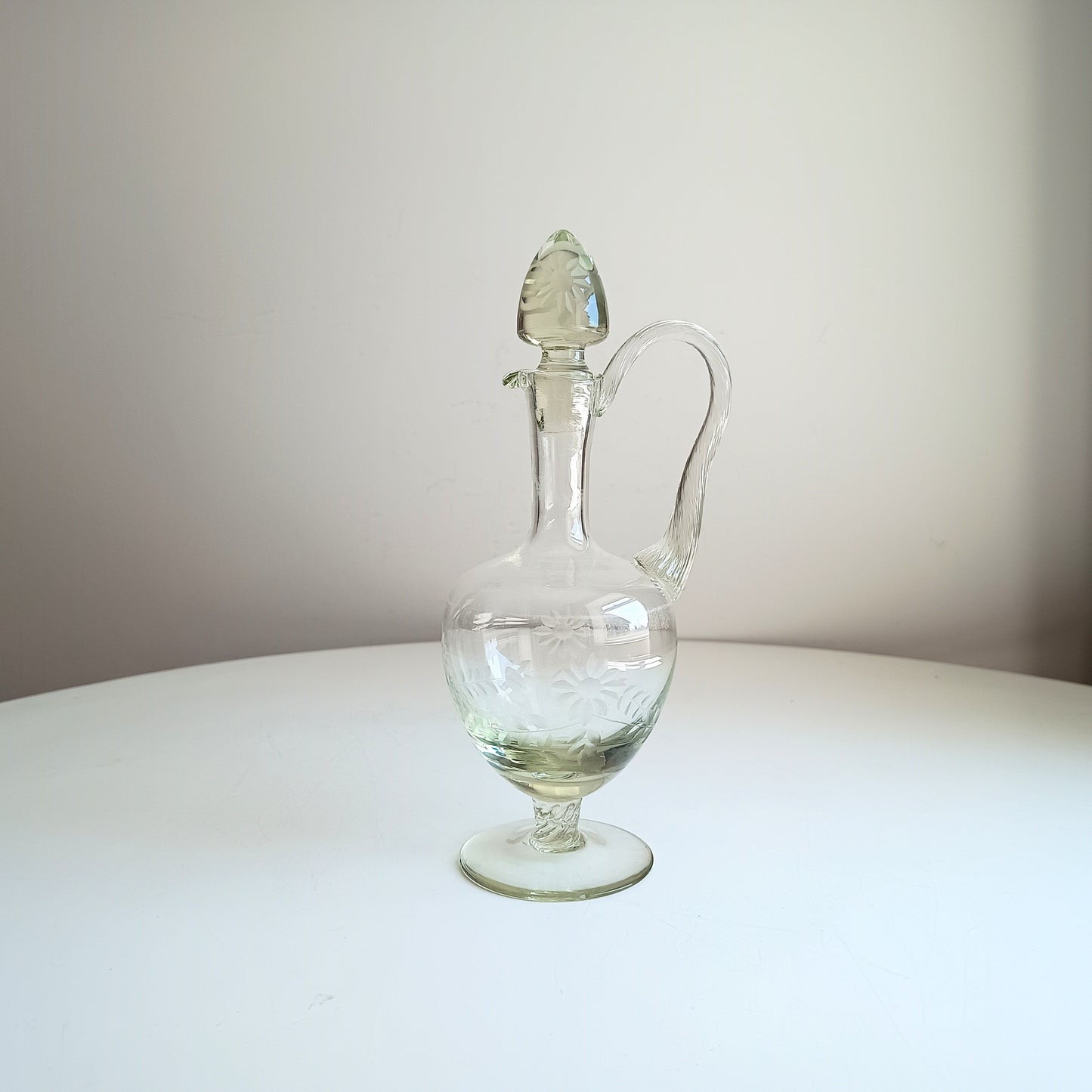 Late Victorian English Claret Jug: Stourbridge, Reeded Handle, Twisted Stem, Daisy Engraving