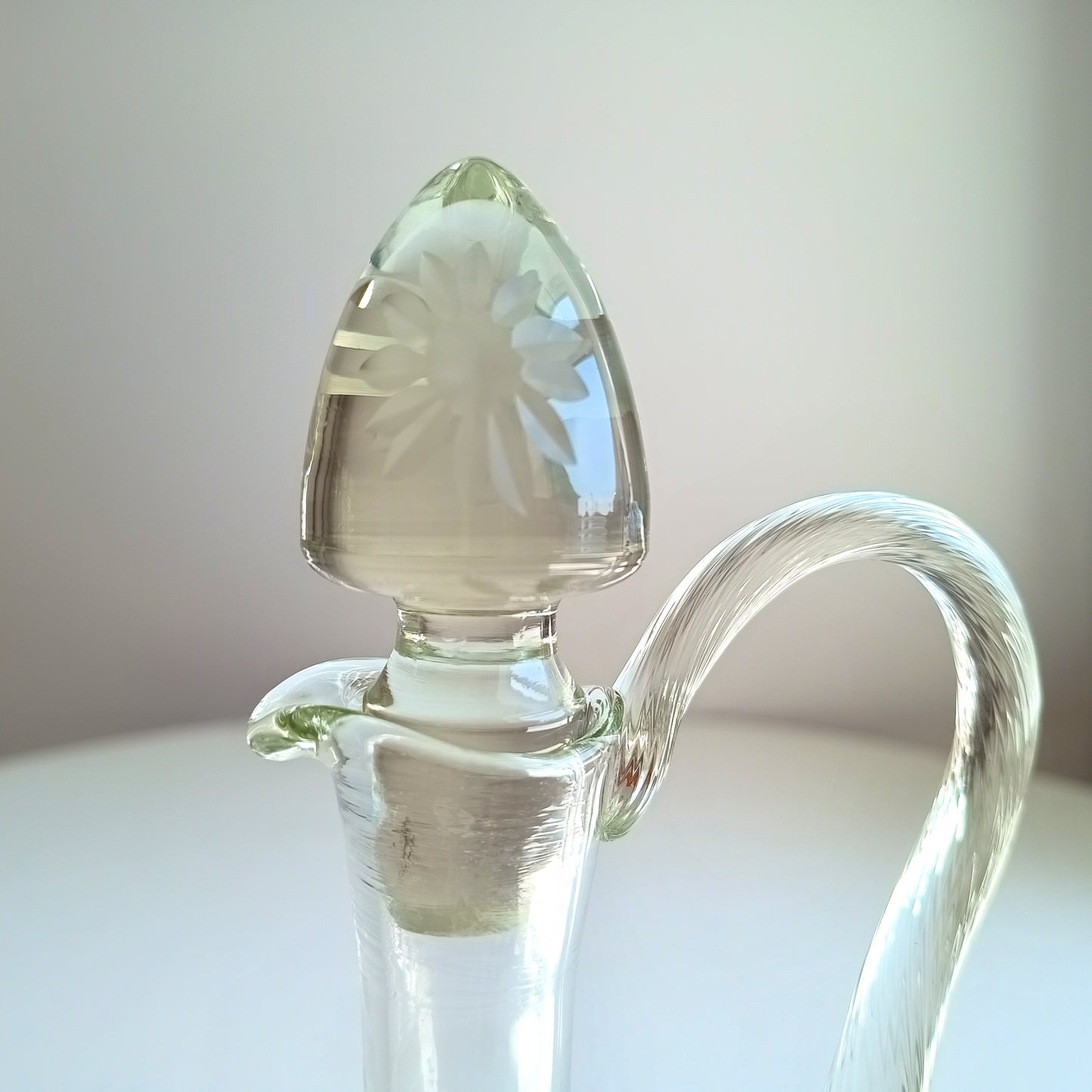 Late Victorian English Claret Jug: Stourbridge, Reeded Handle, Twisted Stem, Daisy Engraving