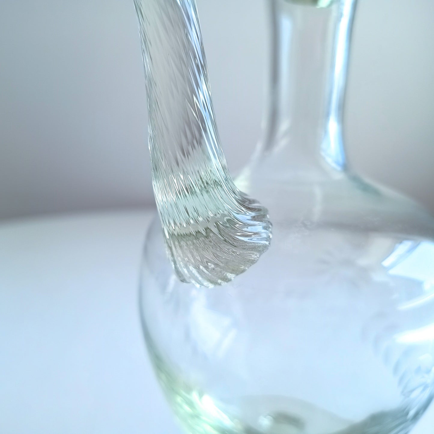 Late Victorian English Claret Jug: Stourbridge, Reeded Handle, Twisted Stem, Daisy Engraving