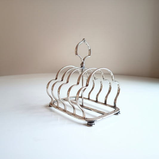 Vintage Victorian Gothic English Silver Plate Toast Rack: Lobed Arches, c 1890s