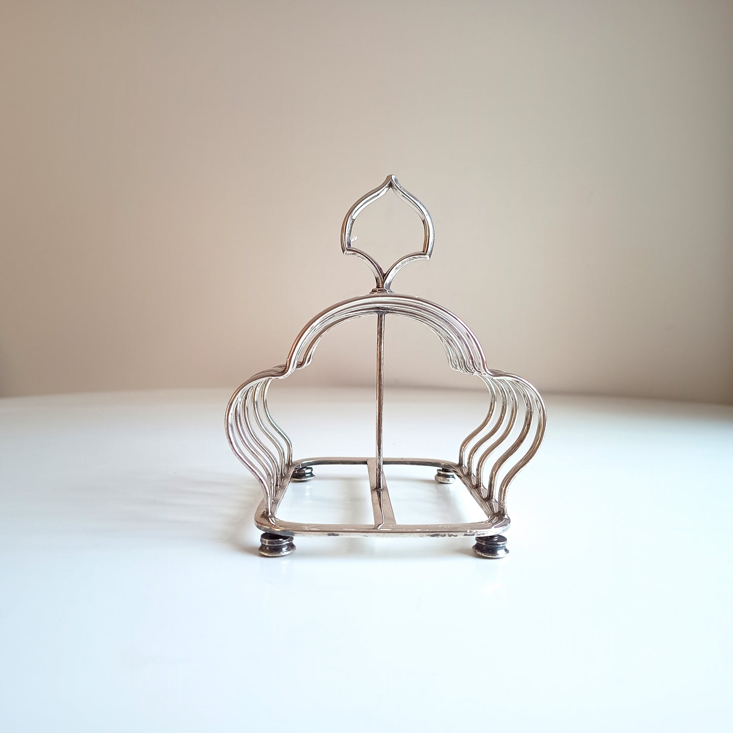 Vintage Victorian Gothic English Silver Plate Toast Rack: Lobed Arches, c 1890s