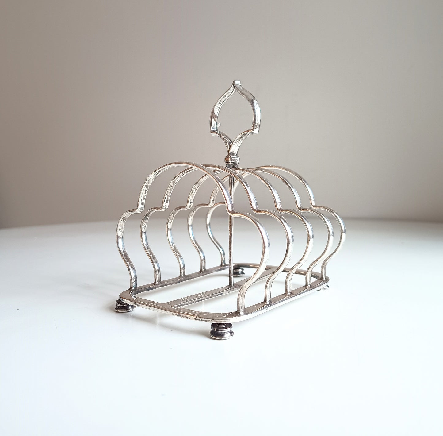 Vintage Victorian Gothic English Silver Plate Toast Rack: Lobed Arches, c 1890s