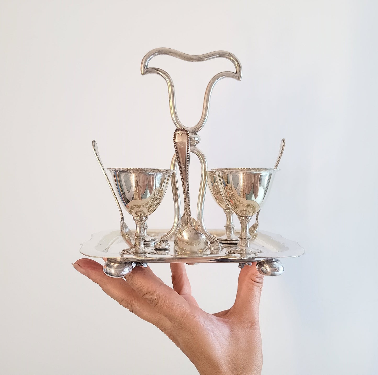 Antique Victorian Silver Plated Egg Cups Stand,  Breakfast Egg Cruet, Sheffield H Wilkinson