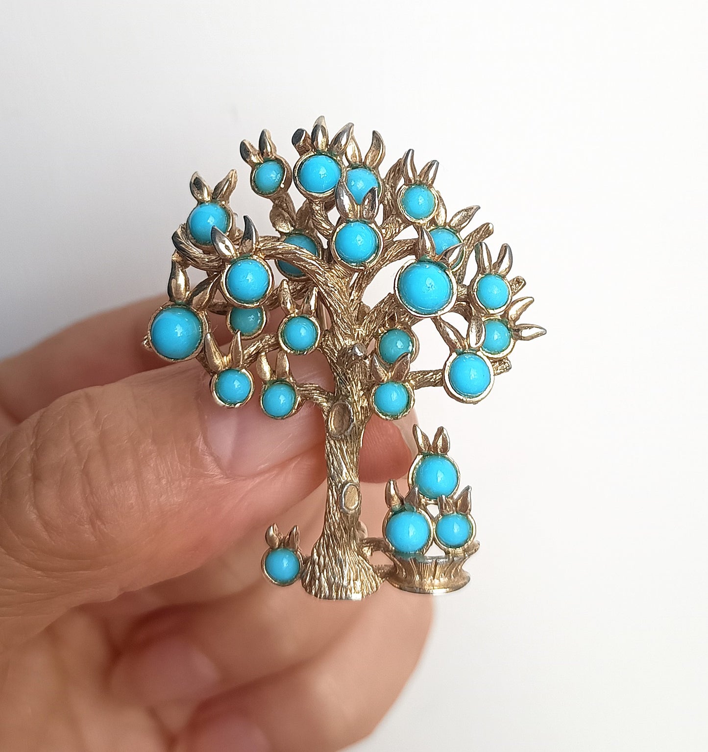 Marcel Boucher - Authentic Signed Fruit Tree Brooch, Springtime in Paris, Turquoise Cabochons