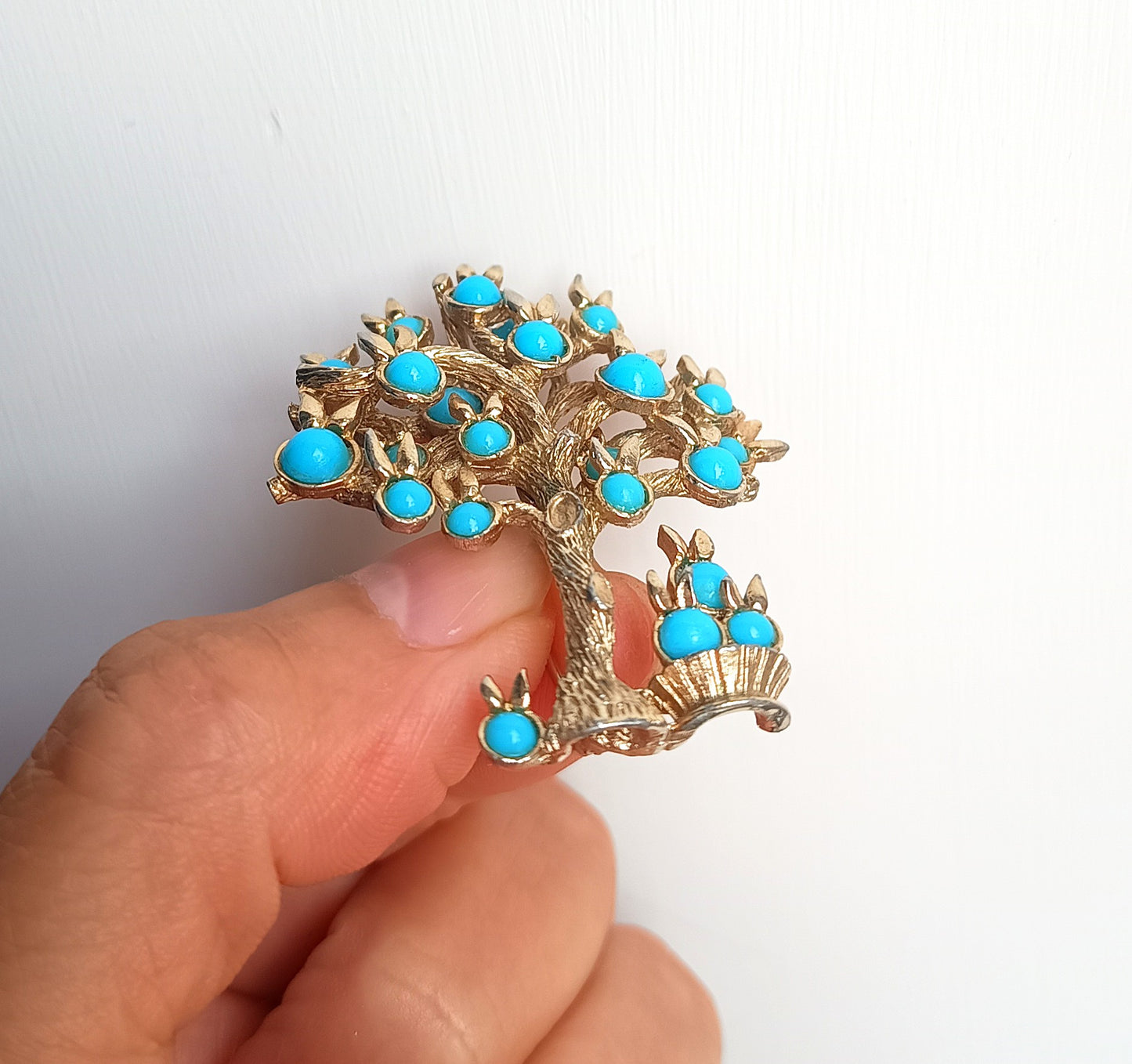 Marcel Boucher - Authentic Signed Fruit Tree Brooch, Springtime in Paris, Turquoise Cabochons