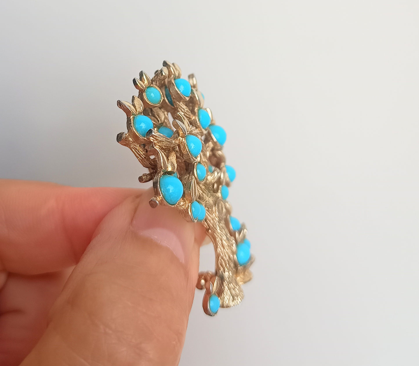 Marcel Boucher - Authentic Signed Fruit Tree Brooch, Springtime in Paris, Turquoise Cabochons