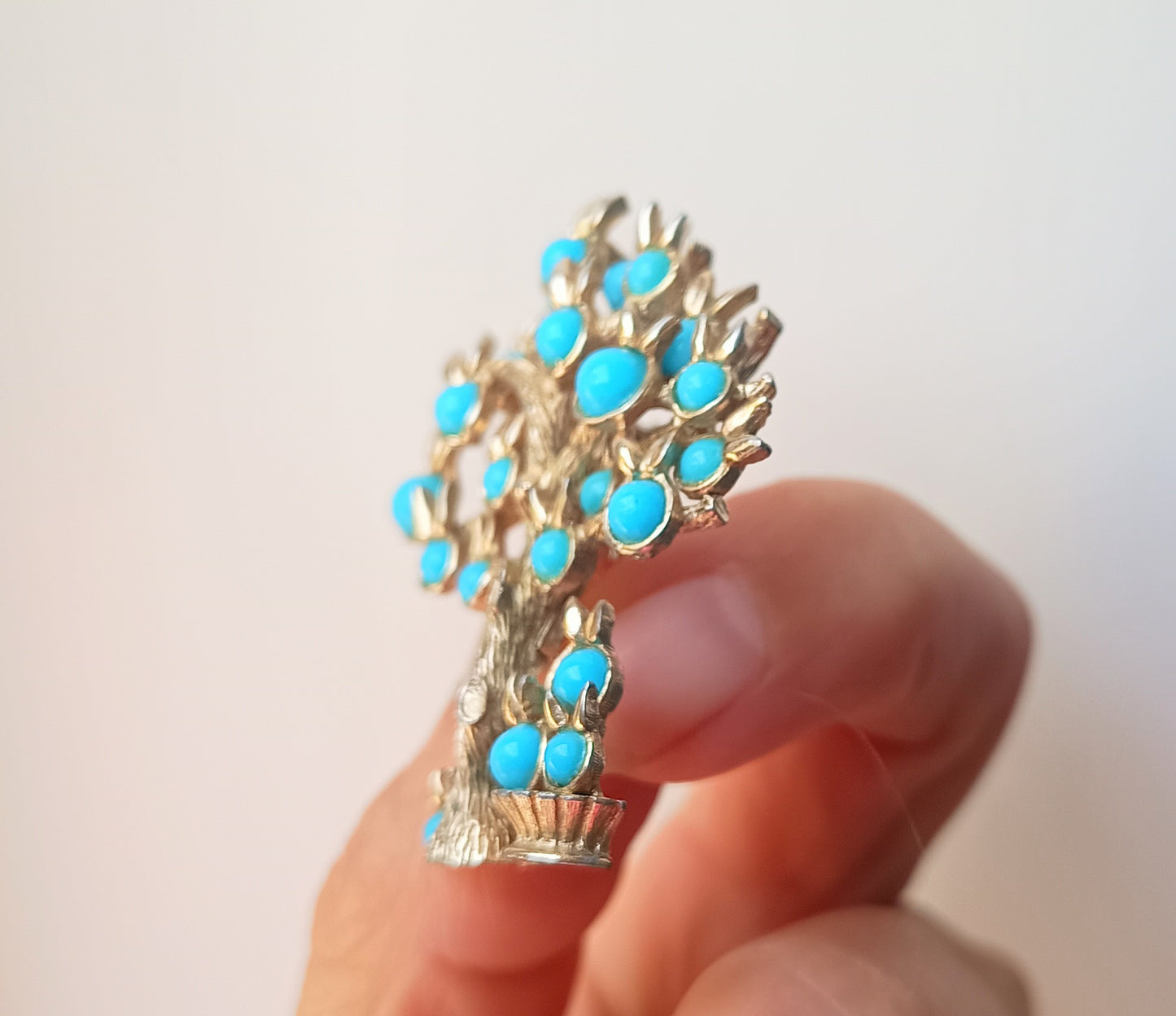 Marcel Boucher - Authentic Signed Fruit Tree Brooch, Springtime in Paris, Turquoise Cabochons