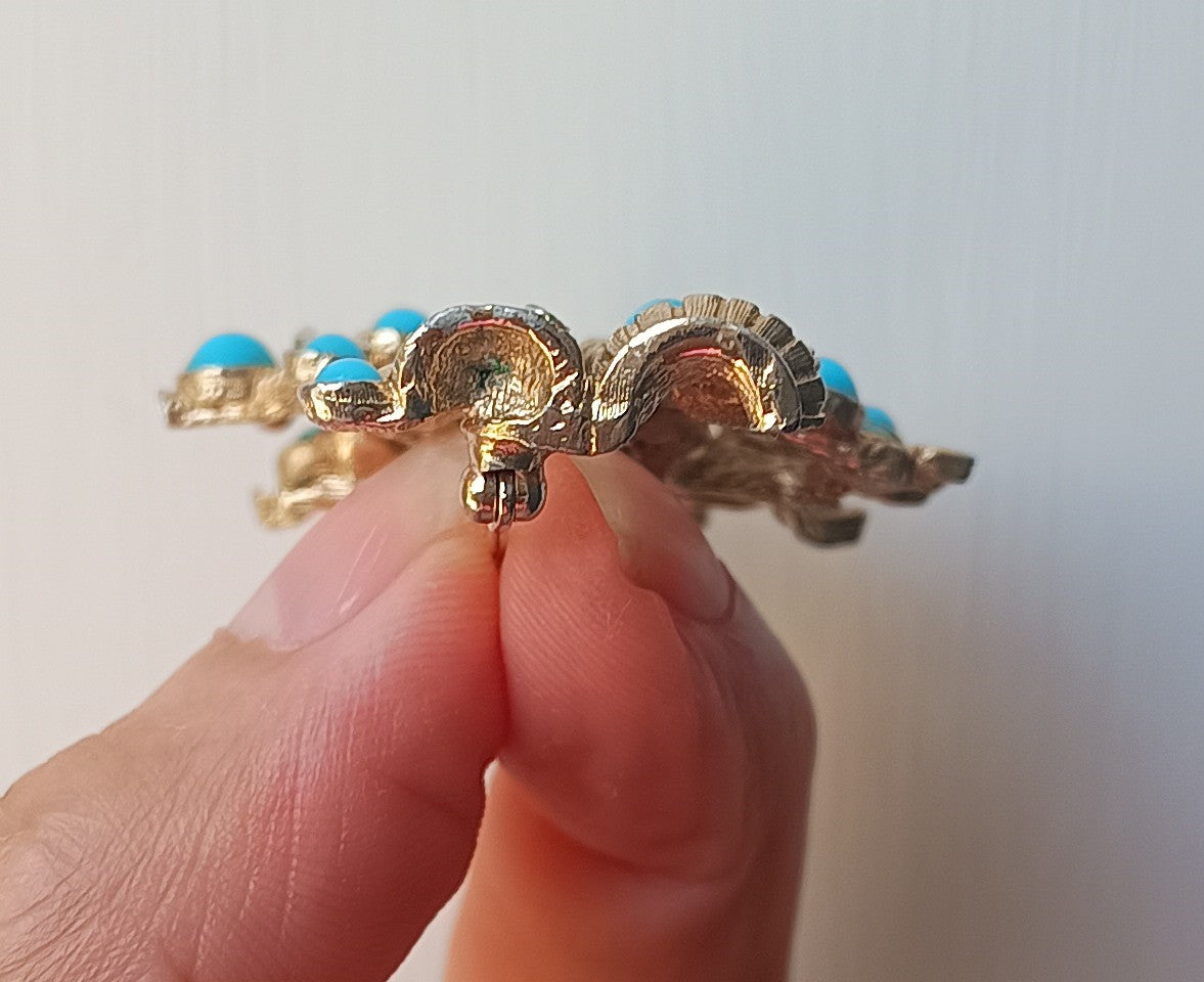 Marcel Boucher - Authentic Signed Fruit Tree Brooch, Springtime in Paris, Turquoise Cabochons