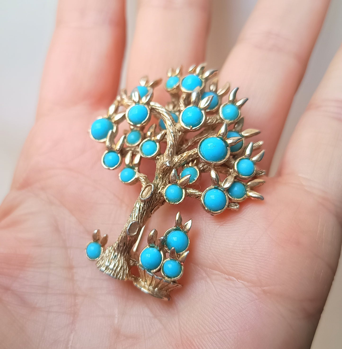Marcel Boucher - Authentic Signed Fruit Tree Brooch, Springtime in Paris, Turquoise Cabochons