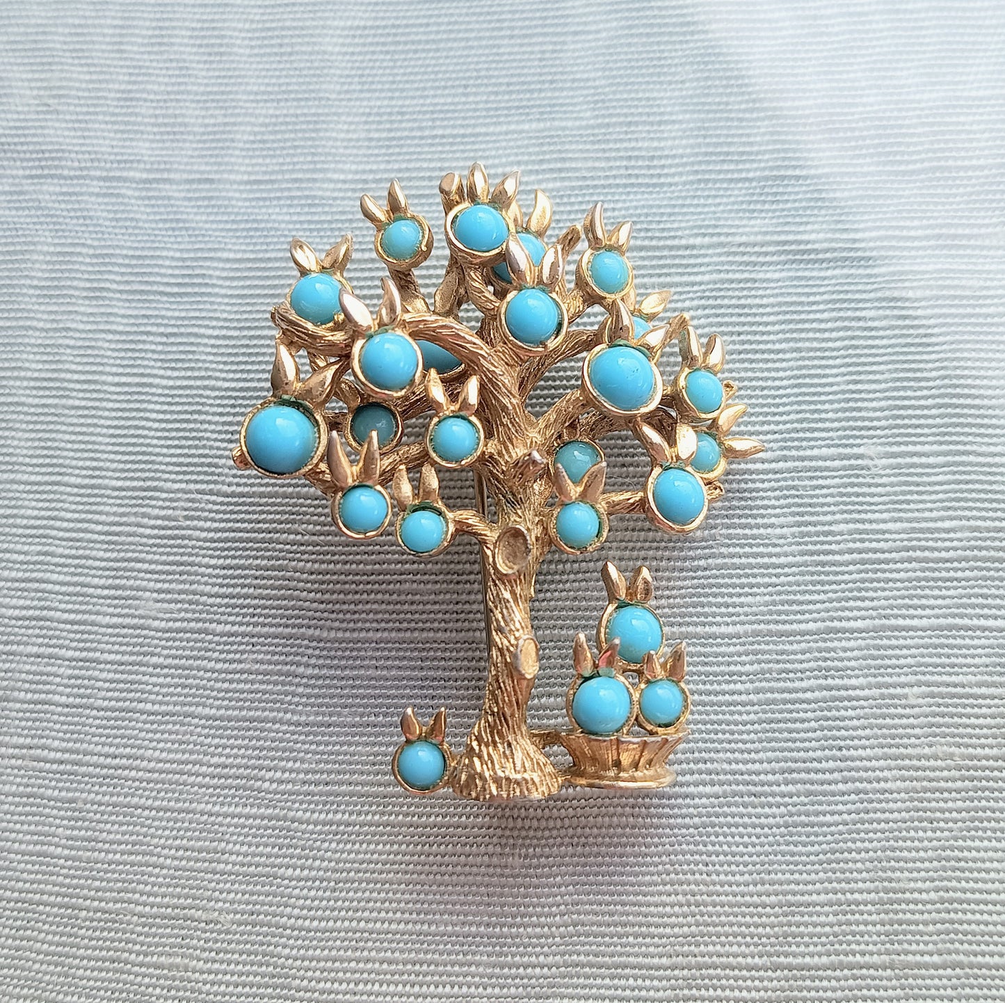 Marcel Boucher - Authentic Signed Fruit Tree Brooch, Springtime in Paris, Turquoise Cabochons