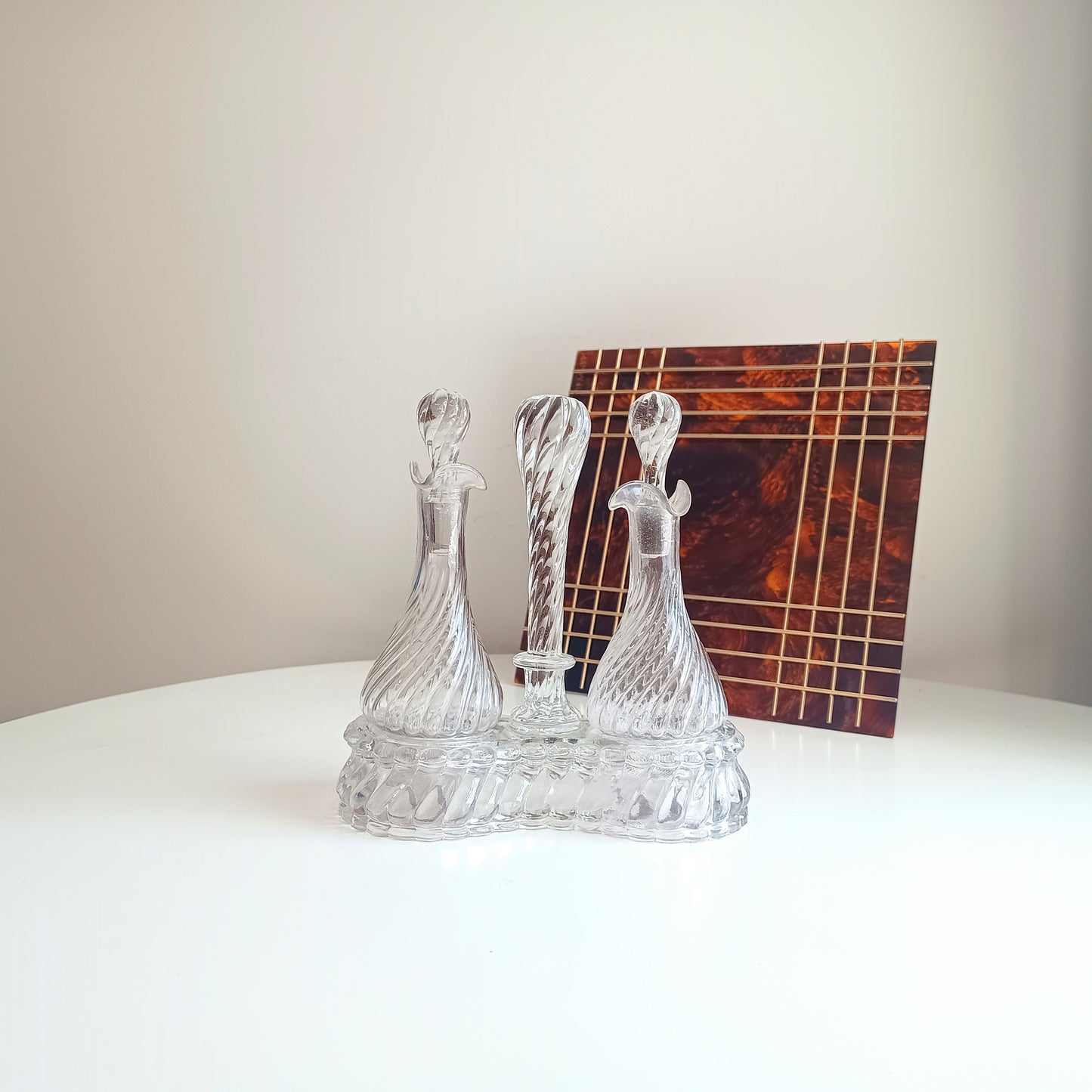 Authentic Signed Baccarat Crystal Bambous Tors Cruet Set Oil Vinegar Depose Mark 1890s