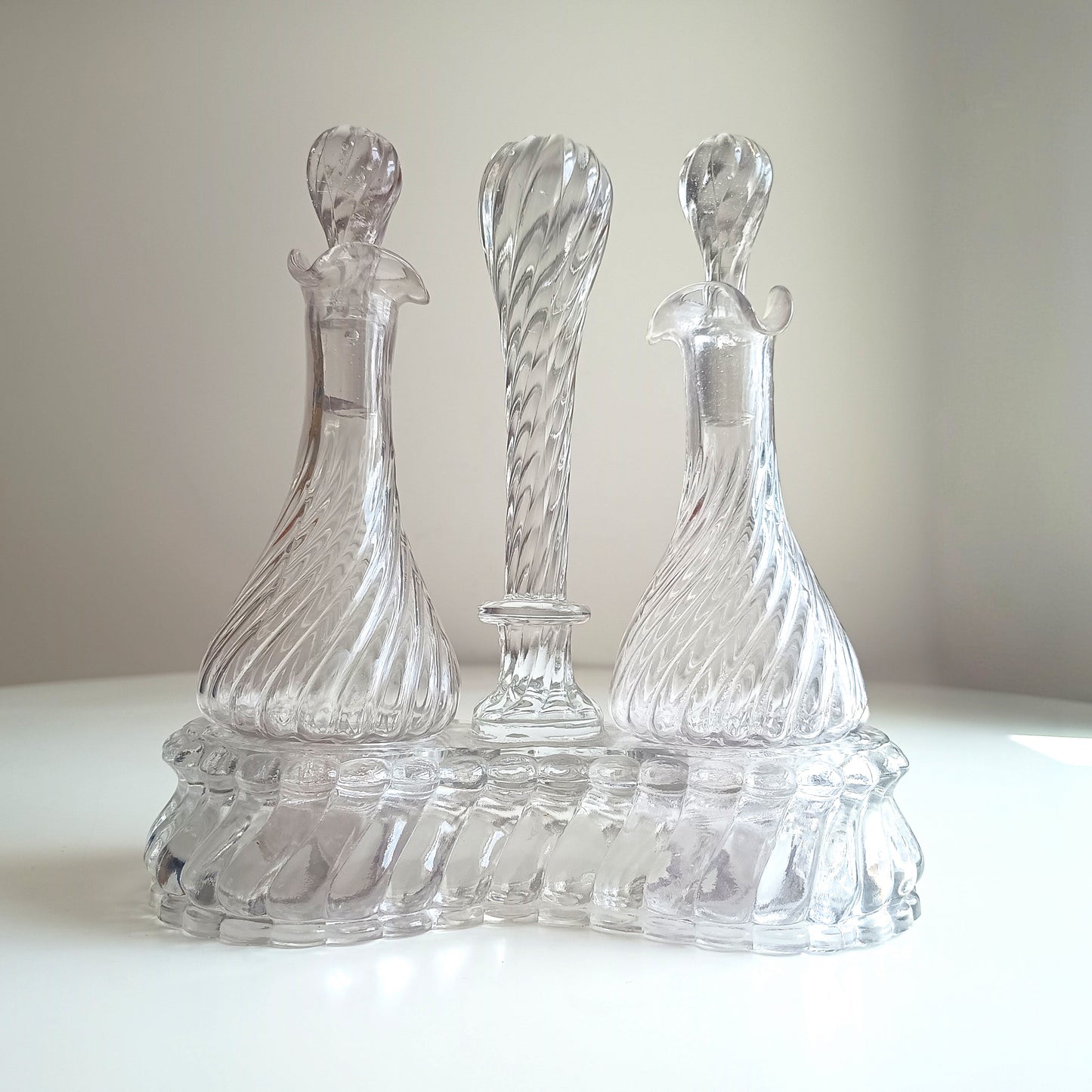 Authentic Signed Baccarat Crystal Bambous Tors Cruet Set Oil Vinegar Depose Mark 1890s