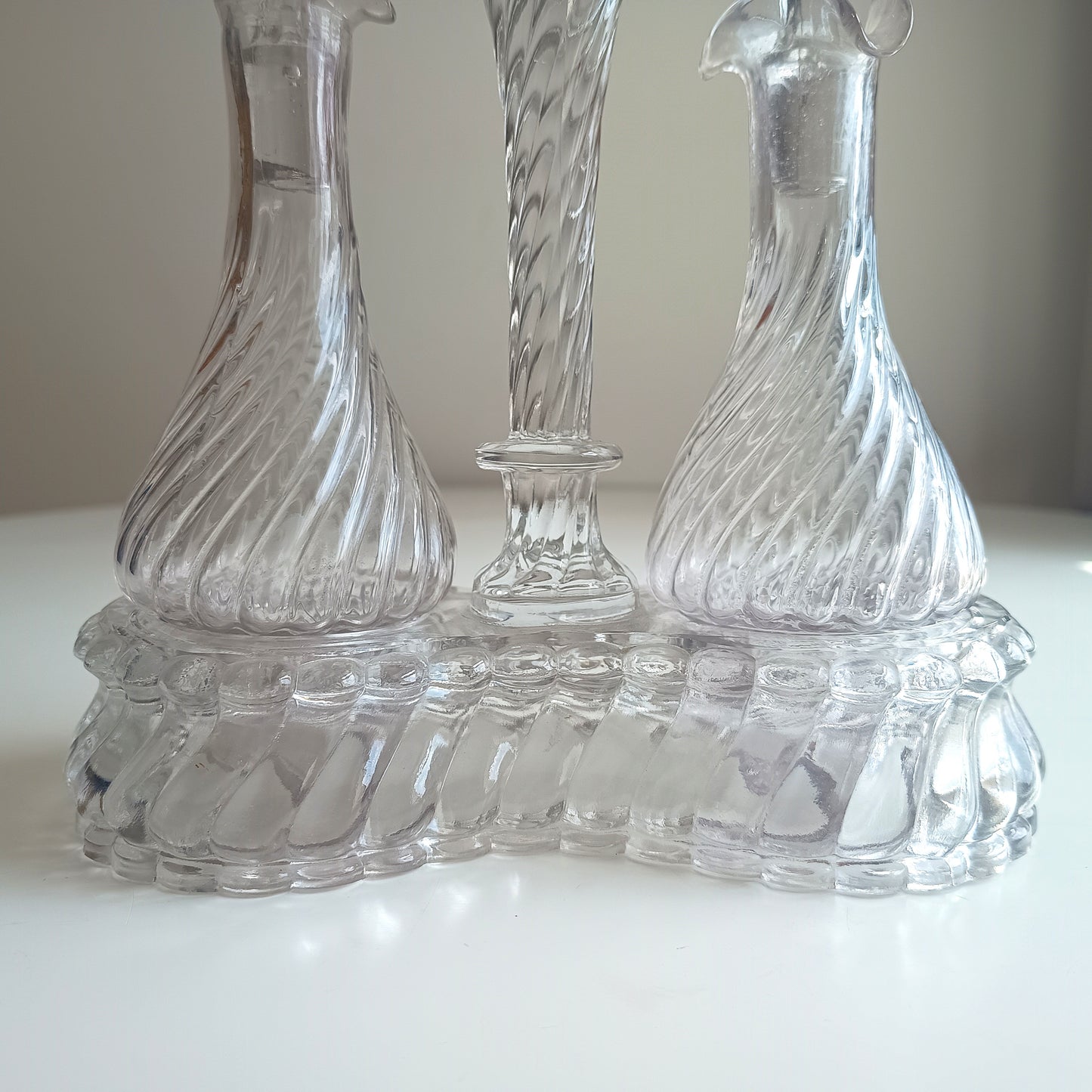 Authentic Signed Baccarat Crystal Bambous Tors Cruet Set Oil Vinegar Depose Mark 1890s