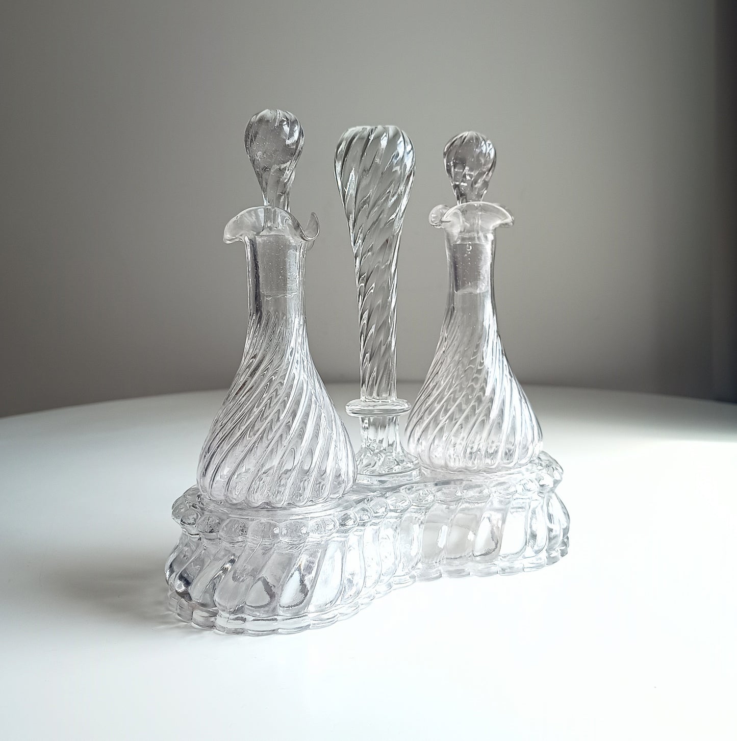 Authentic Signed Baccarat Crystal Bambous Tors Cruet Set Oil Vinegar Depose Mark 1890s
