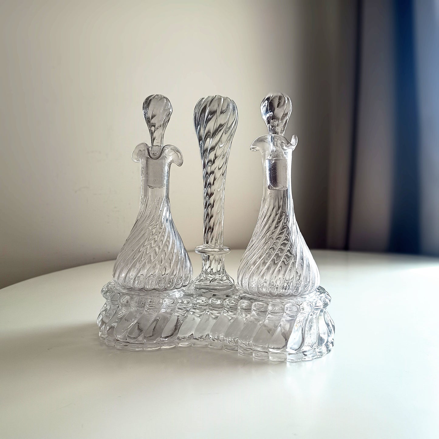 Authentic Signed Baccarat Crystal Bambous Tors Cruet Set Oil Vinegar Depose Mark 1890s