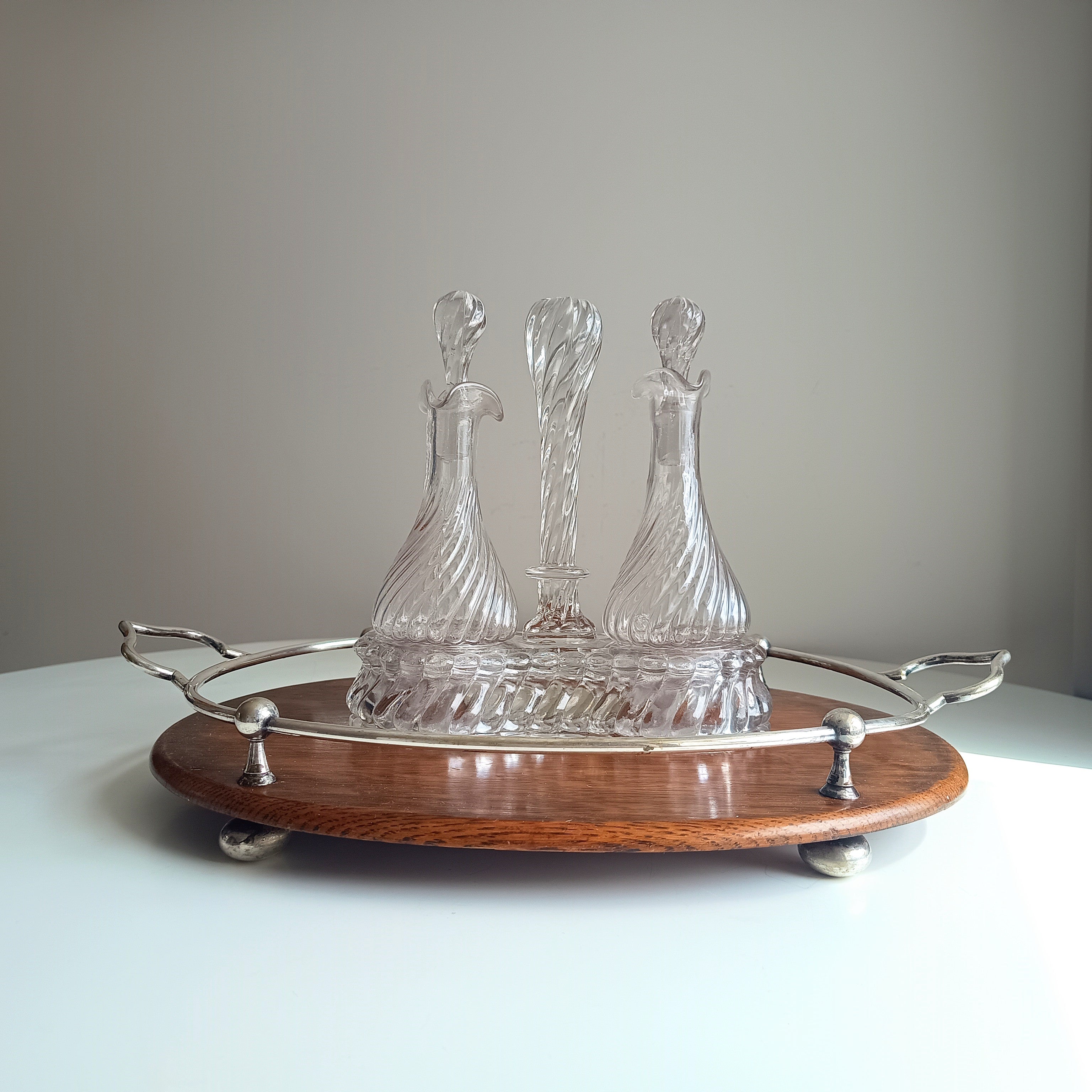 Authentic Signed Baccarat Crystal Bambous Tors Cruet Set Oil