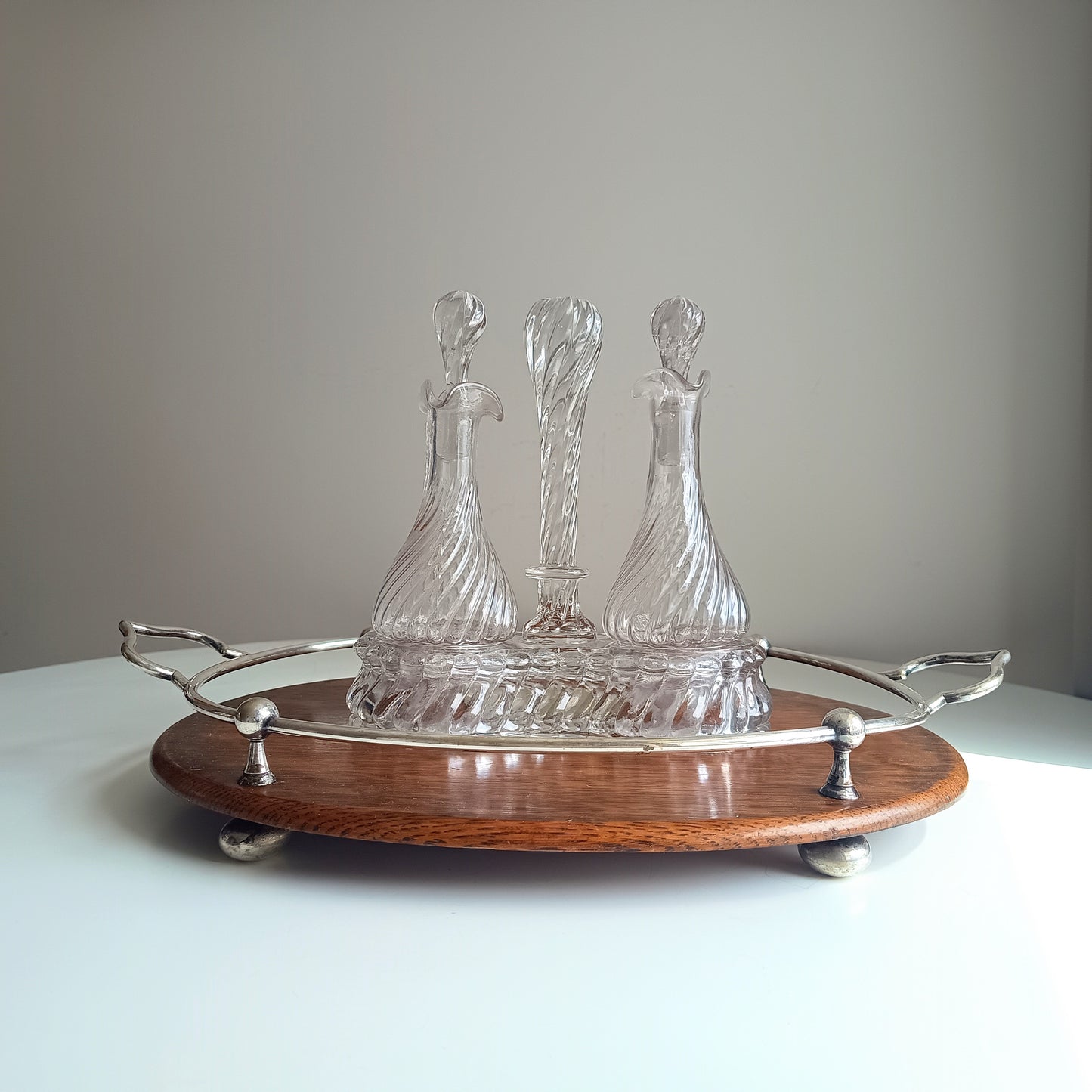 Authentic Signed Baccarat Crystal Bambous Tors Cruet Set Oil Vinegar Depose Mark 1890s