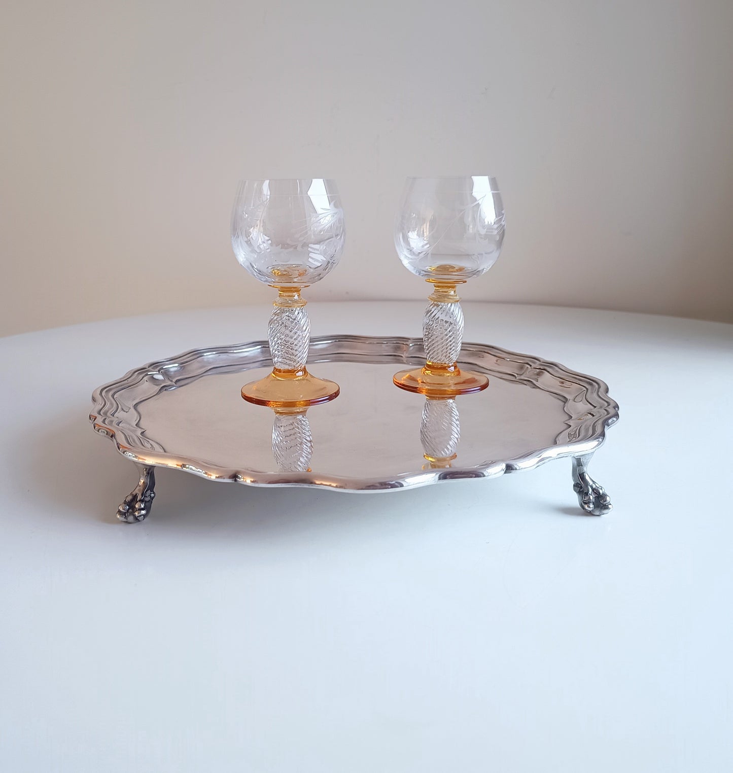 Vintage James Dixon Georgian Style Silver Plated Footed Salver / Tray, Claw Feet