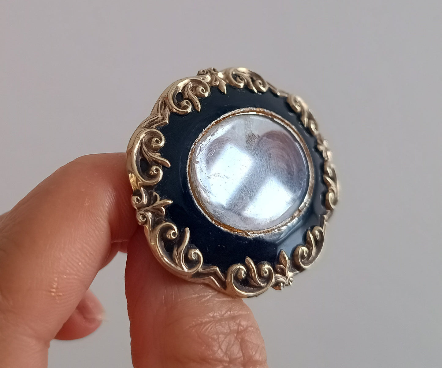 Authentic Victorian Gothic Mourning Brooch c.1860, Pinchbeck & Black Enamel Hairwork Locket