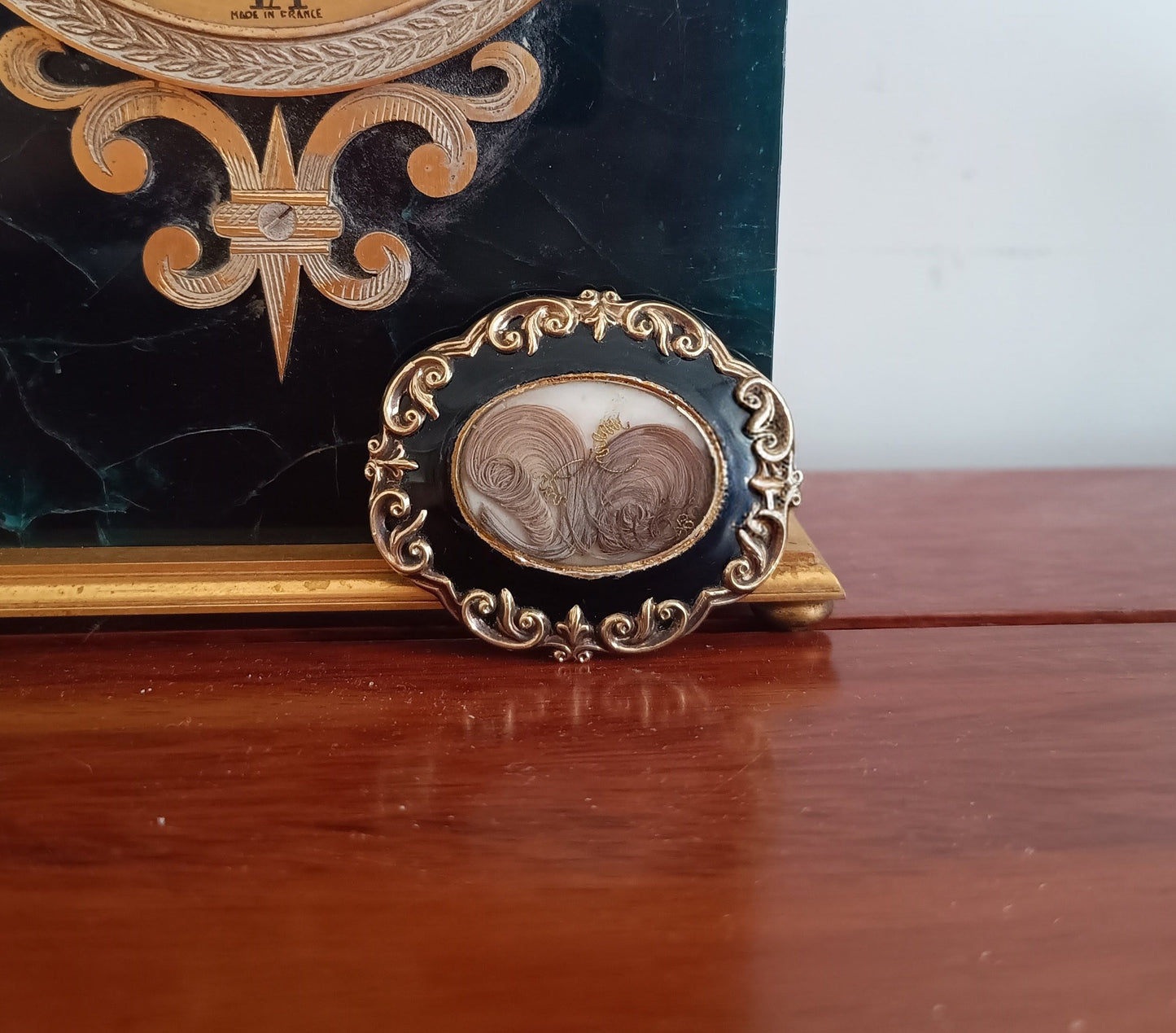 Authentic Victorian Gothic Mourning Brooch c.1860, Pinchbeck & Black Enamel Hairwork Locket