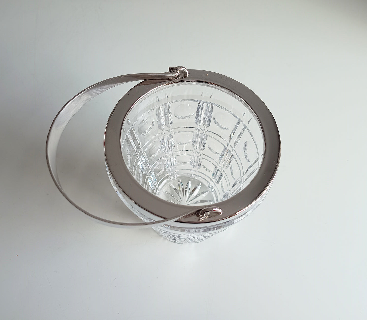 Mid-Century Bistro Ice Bucket, Jean Couzon Rhadango, Silver Plated Block & Lens Cut Crystal