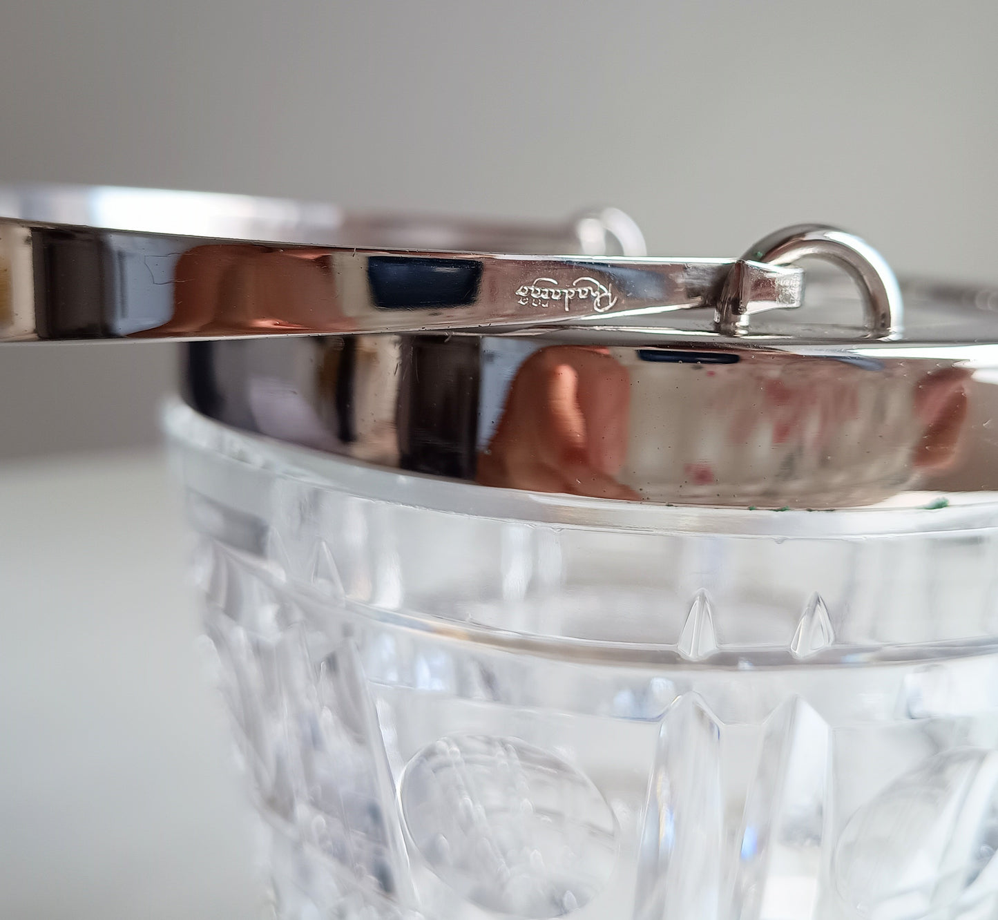 Mid-Century Bistro Ice Bucket, Jean Couzon Rhadango, Silver Plated Block & Lens Cut Crystal