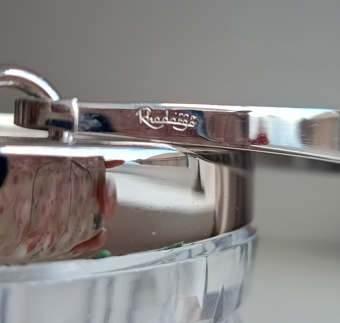 Mid-Century Bistro Ice Bucket, Jean Couzon Rhadango, Silver Plated Block & Lens Cut Crystal