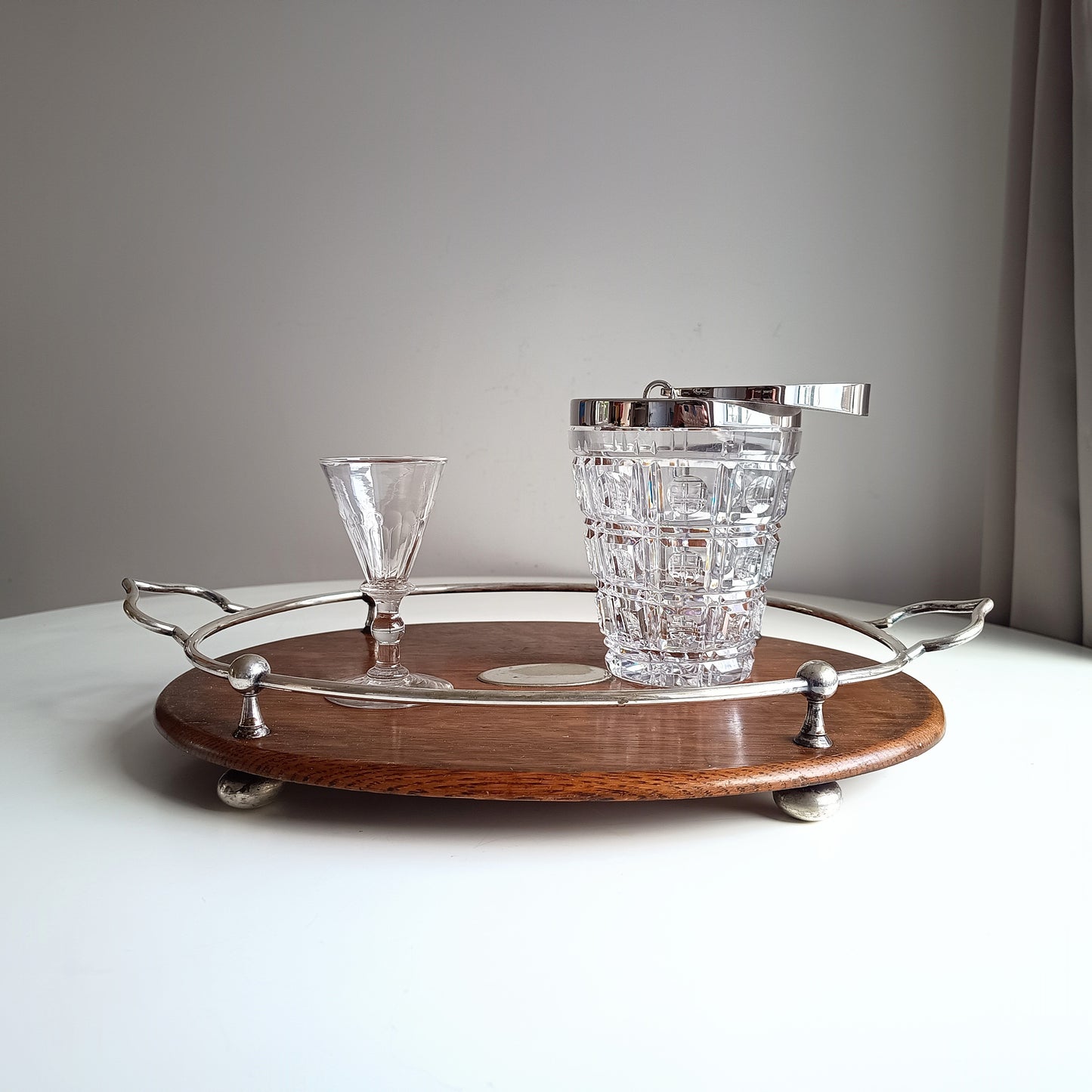 Mid-Century Bistro Ice Bucket, Jean Couzon Rhadango, Silver Plated Block & Lens Cut Crystal