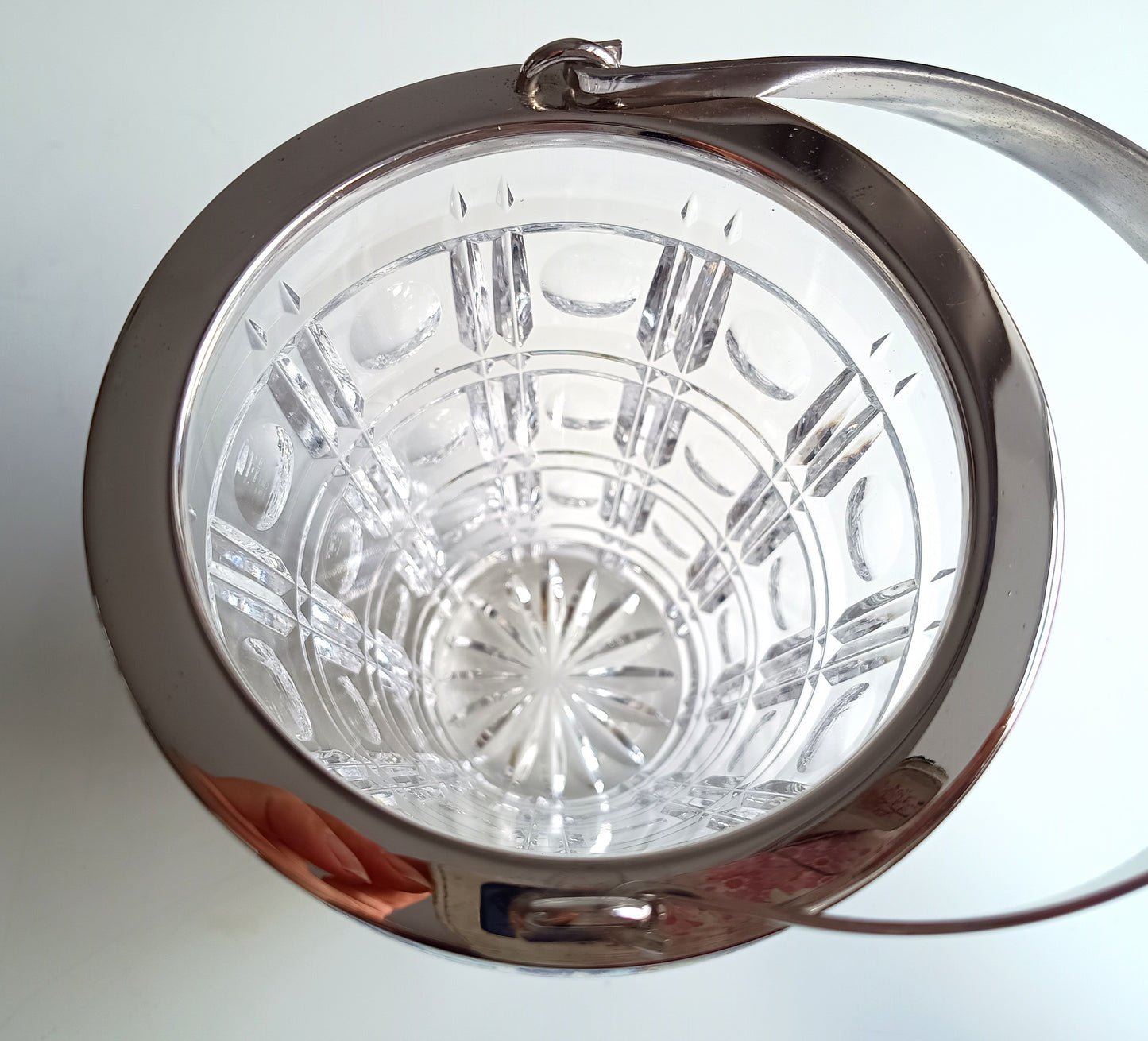 Mid-Century Bistro Ice Bucket, Jean Couzon Rhadango, Silver Plated Block & Lens Cut Crystal