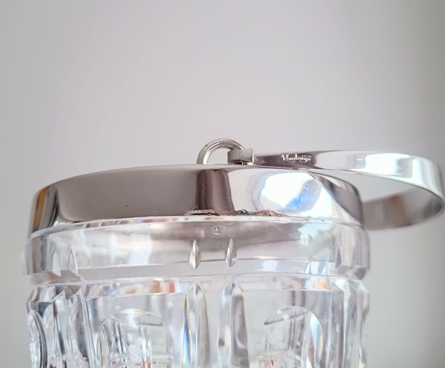 Mid-Century Bistro Ice Bucket, Jean Couzon Rhadango, Silver Plated Block & Lens Cut Crystal