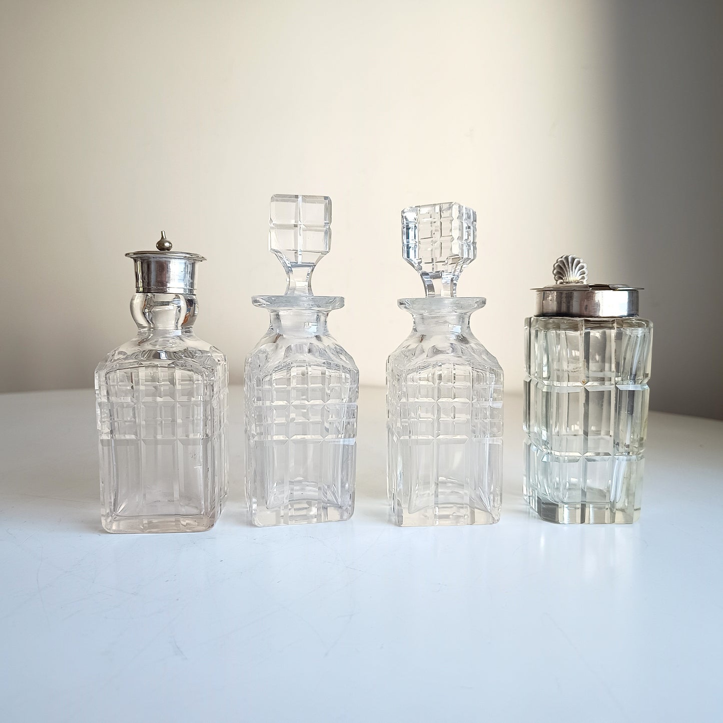 Novelty Victorian Belle Epoque Japonisme Faux Bamboo Cruet Stand cut Crystal Condiment Bottles