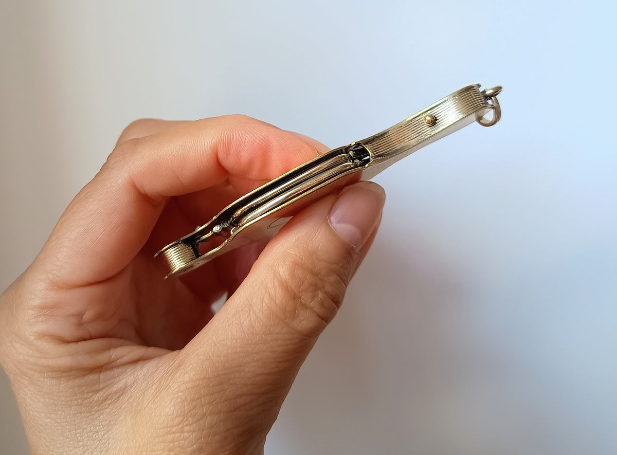 Antique Rolled Gold Guilloché Lorgnette Pendant, Chatelaine Push Button Pop Out Opera Glasses