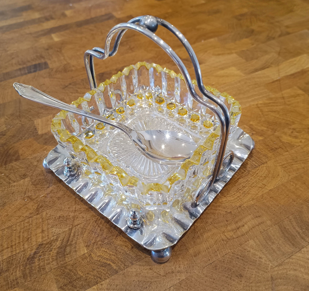 Antique Victorian Marmalade Server: Lemon and Clear Cut Crystal on Silver Plated Display