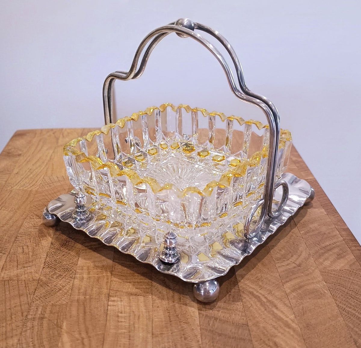 Antique Victorian Marmalade Server: Lemon and Clear Cut Crystal on Silver Plated Display