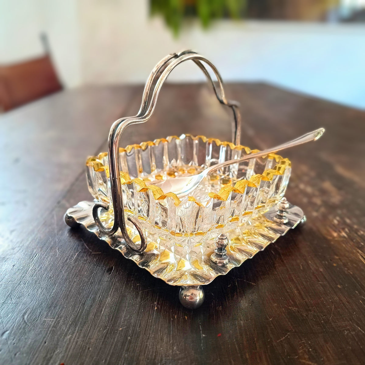 Antique Victorian Marmalade Server: Lemon and Clear Cut Crystal on Silver Plated Display