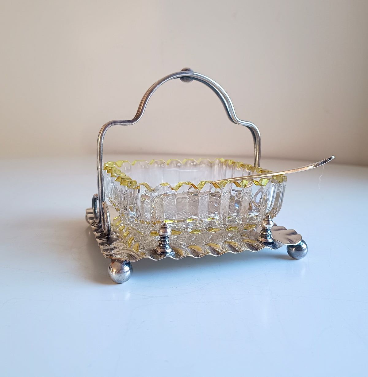 Antique Victorian Marmalade Server: Lemon and Clear Cut Crystal on Silver Plated Display