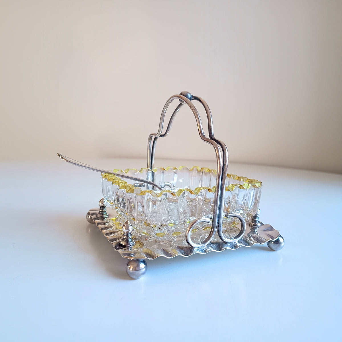 Antique Victorian Marmalade Server: Lemon and Clear Cut Crystal on Silver Plated Display