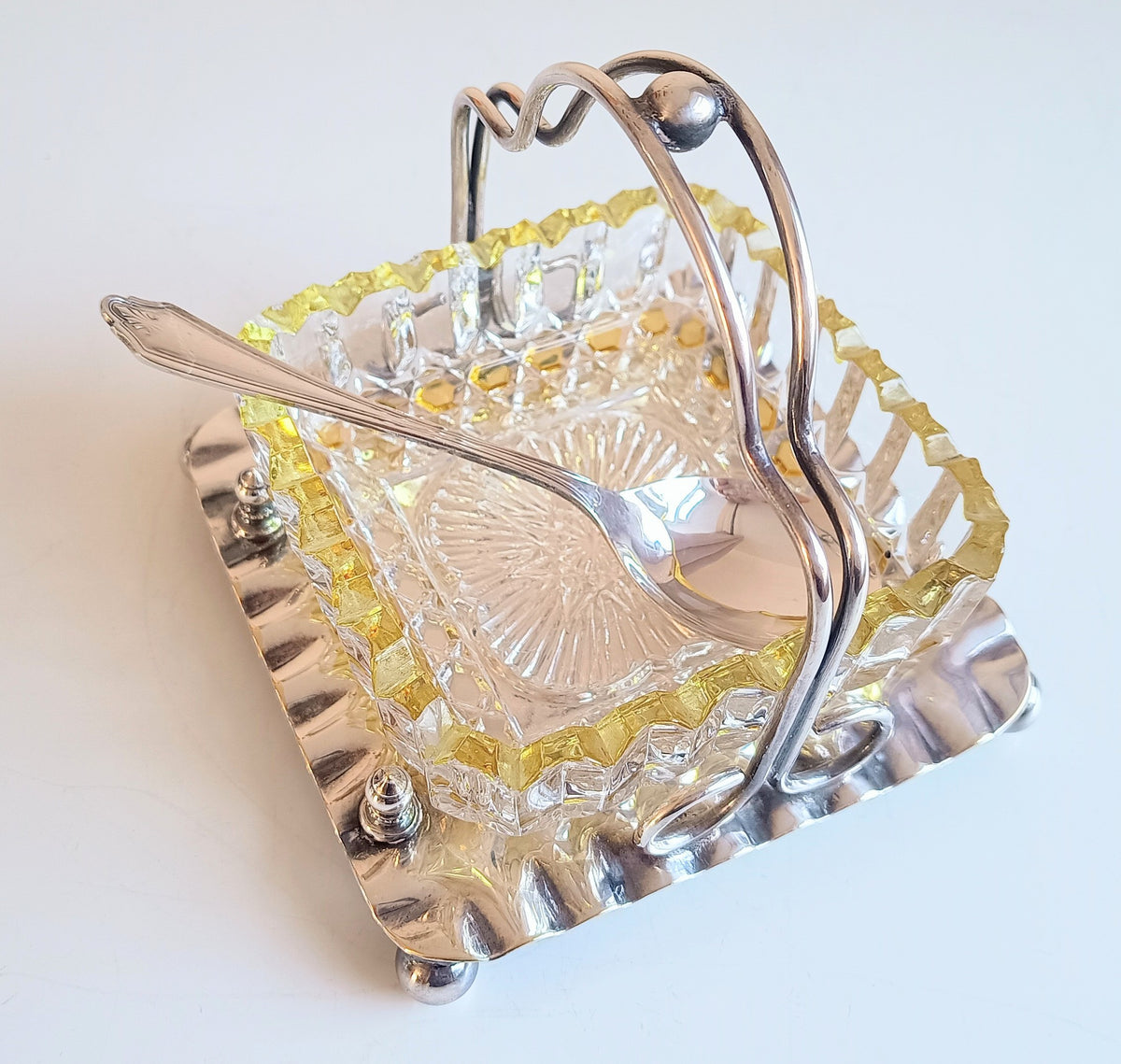 Antique Victorian Marmalade Server: Lemon and Clear Cut Crystal on Silver Plated Display
