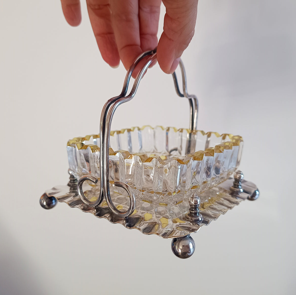 Antique Victorian Marmalade Server: Lemon and Clear Cut Crystal on Silver Plated Display