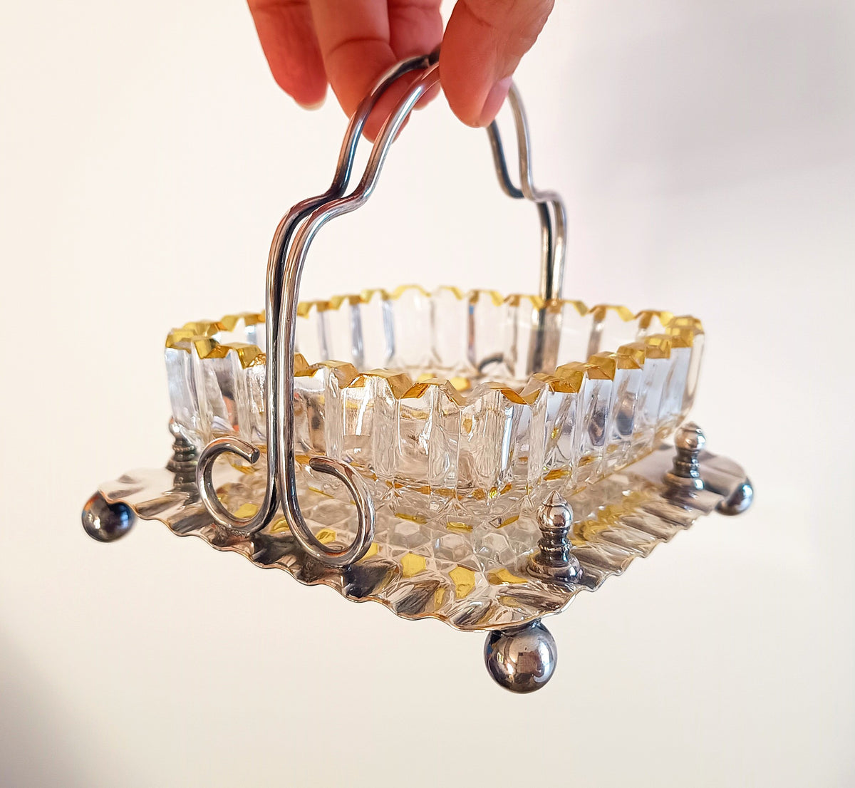 Antique Victorian Marmalade Server: Lemon and Clear Cut Crystal on Silver Plated Display