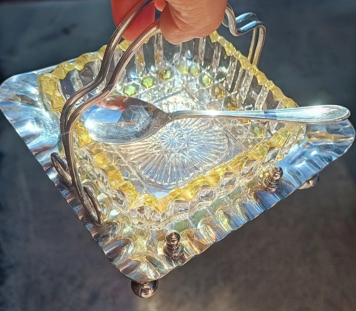 Antique Victorian Marmalade Server: Lemon and Clear Cut Crystal on Silver Plated Display