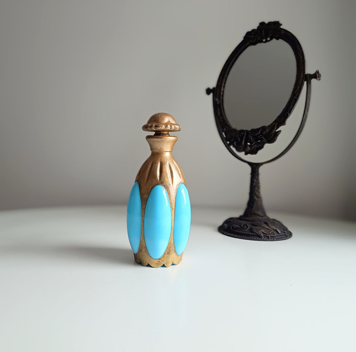 Antique French Blue Opaline Perfume Bottle – Portieux Vallerysthal "Melon" Mold 1000 c 1910