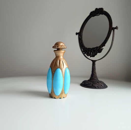 Antique French Blue Opaline Perfume Bottle – Portieux Vallerysthal "Melon" Mold 1000 c 1910