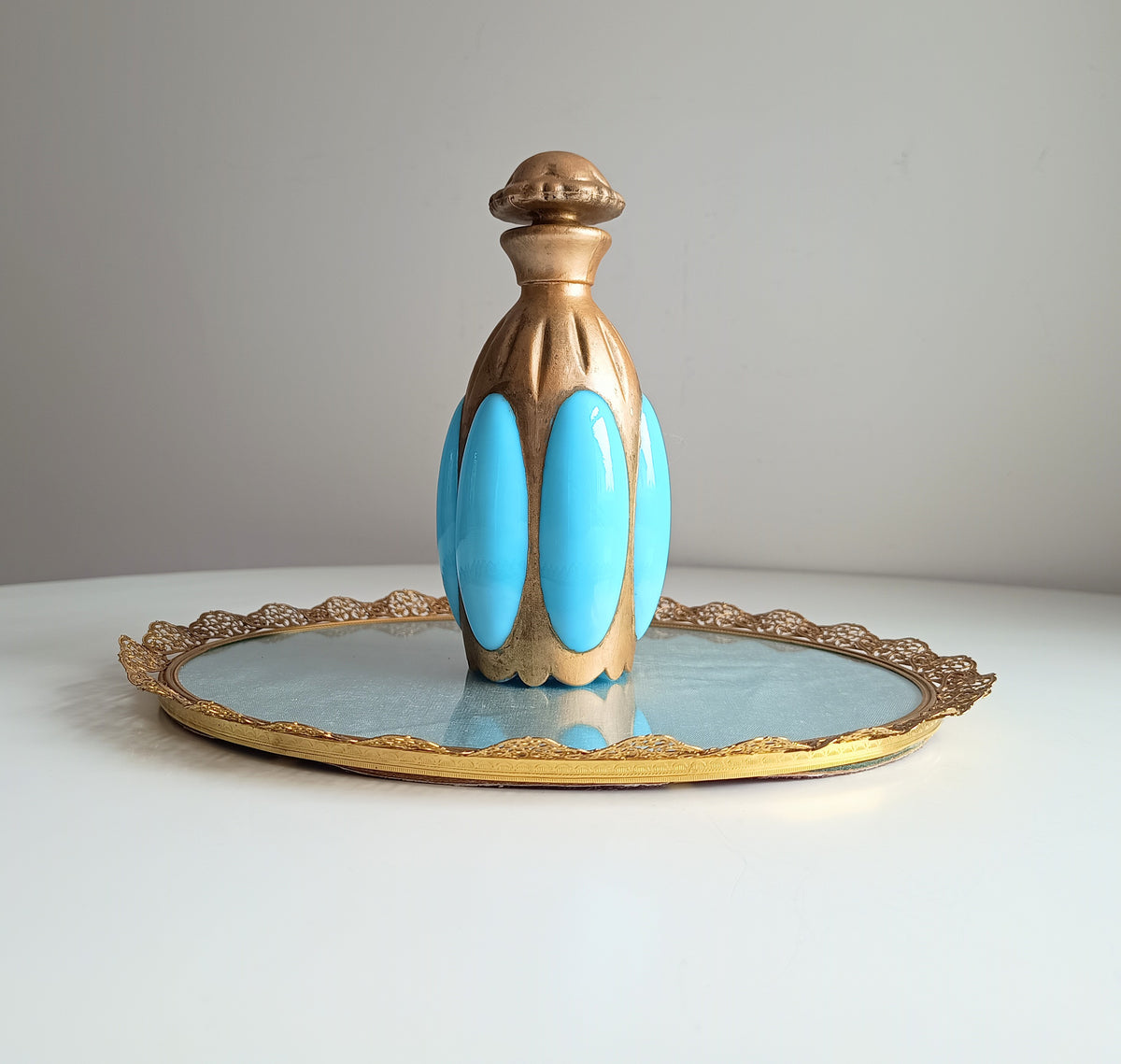 Antique French Blue Opaline Perfume Bottle – Portieux Vallerysthal "Melon" Mold 1000 c 1910