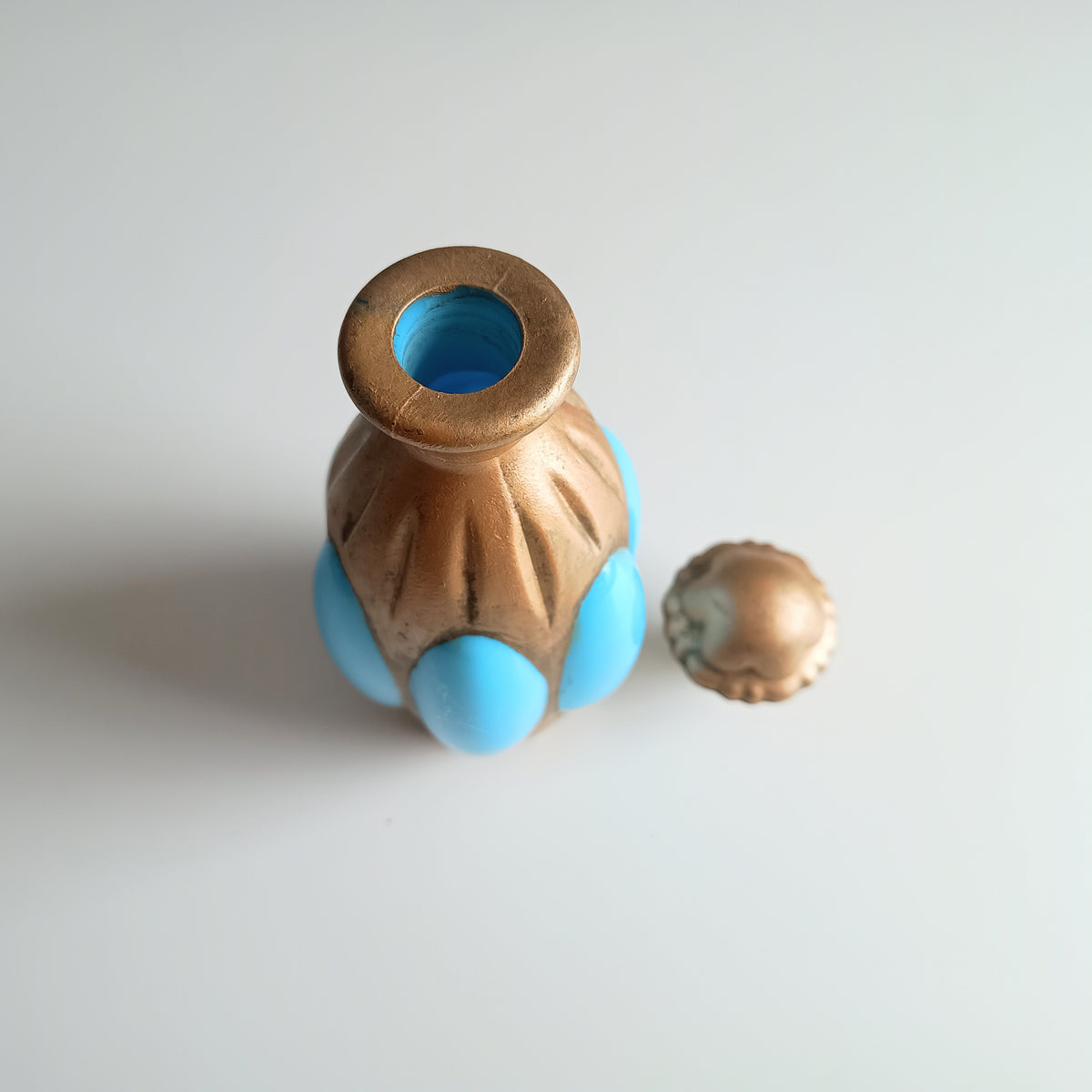 Antique French Blue Opaline Perfume Bottle – Portieux Vallerysthal "Melon" Mold 1000 c 1910