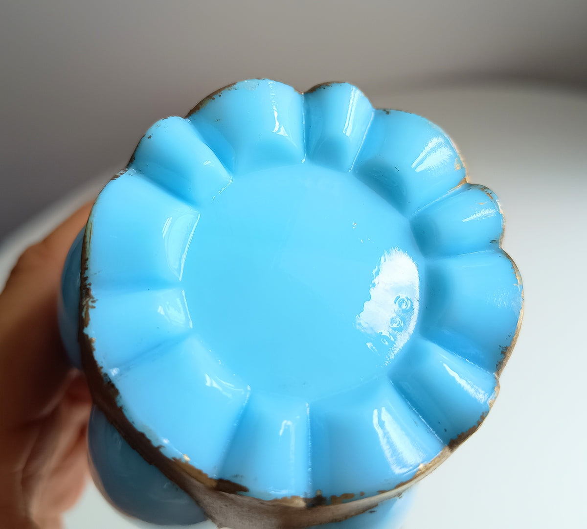Antique French Blue Opaline Perfume Bottle – Portieux Vallerysthal "Melon" Mold 1000 c 1910