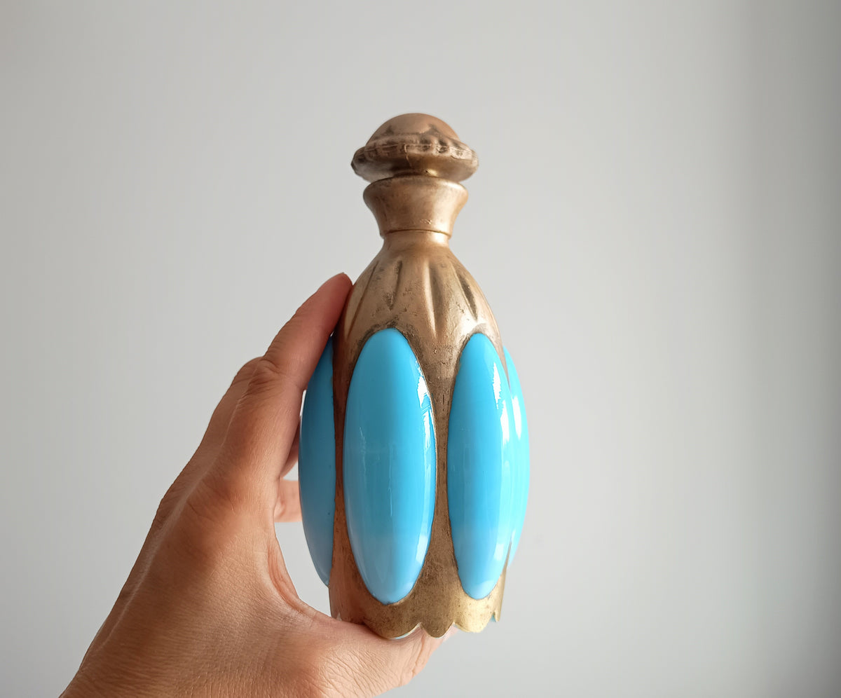 Antique French Blue Opaline Perfume Bottle – Portieux Vallerysthal "Melon" Mold 1000 c 1910