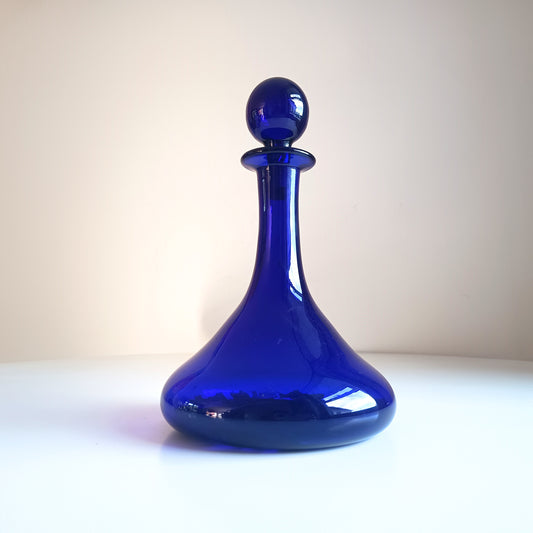 Antique English Bristol Blue Individual Mell Decanter, Ships Spirits or Gin Bottle / Carafe