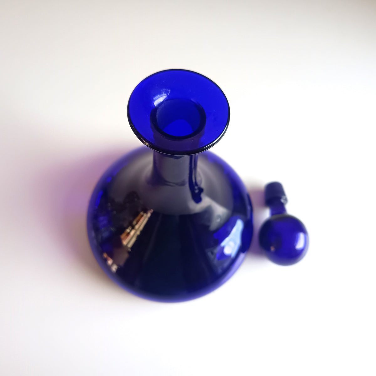 Antique English Bristol Blue Individual Mell Decanter, Ships Spirits or Gin Bottle / Carafe
