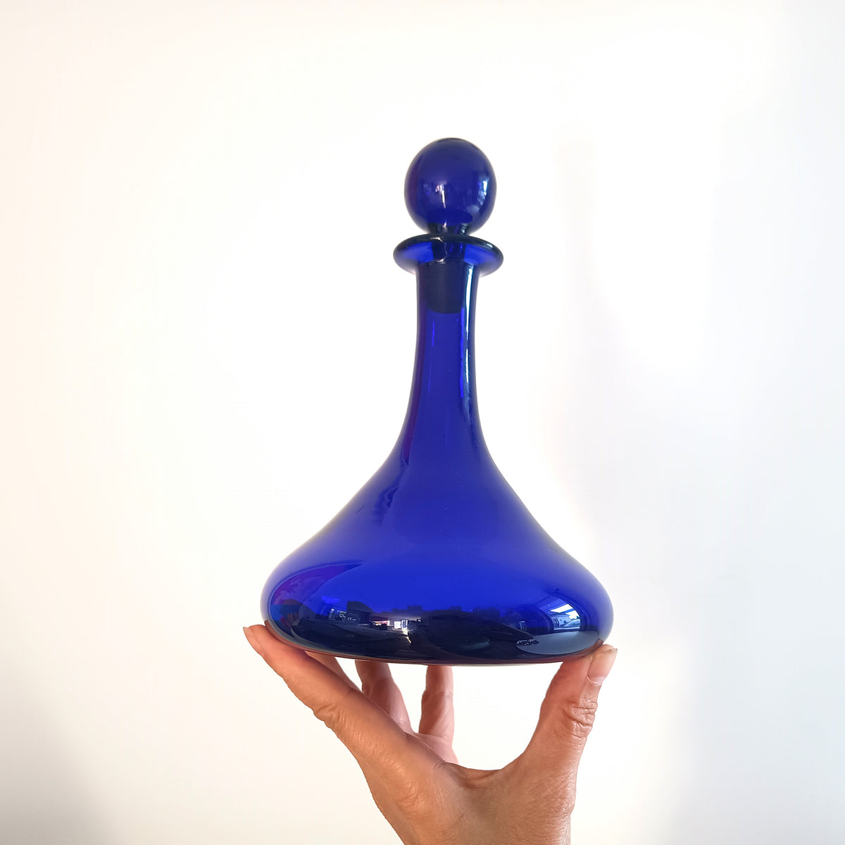Antique English Bristol Blue Individual Mell Decanter, Ships Spirits or Gin Bottle / Carafe
